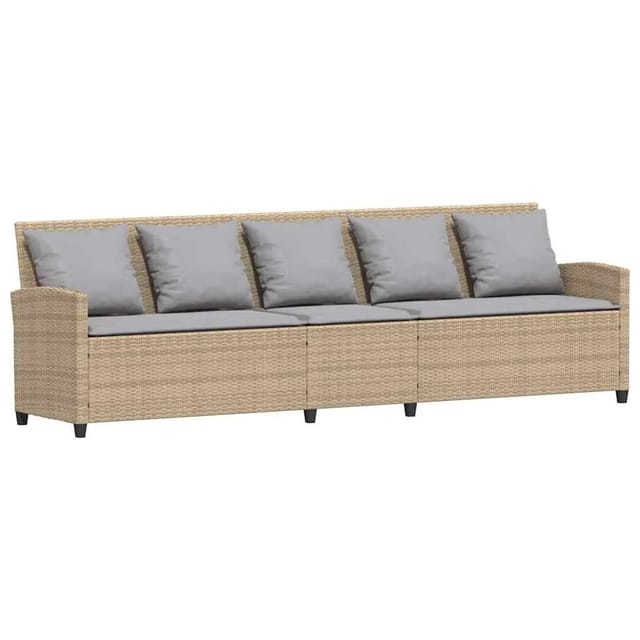 vidaXL Gartensofa 5-Sitzer mit Kissen Beige Poly Rattan 4104116