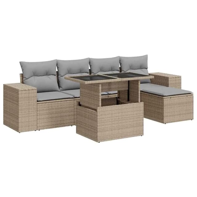 vidaXL 6-Tlg Garten-Sofagarnitur mit Kissen Beige Poly Rattan 3326780