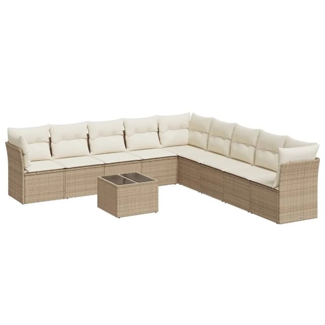 vidaXL 10-Tlg Garten-Sofagarnitur mit Kissen Beige Poly Rattan 3249627