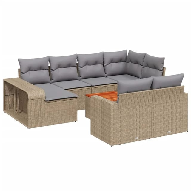 vidaXL 11-Tlg Garten-Sofagarnitur mit Kissen Beige Poly Rattan 3228919