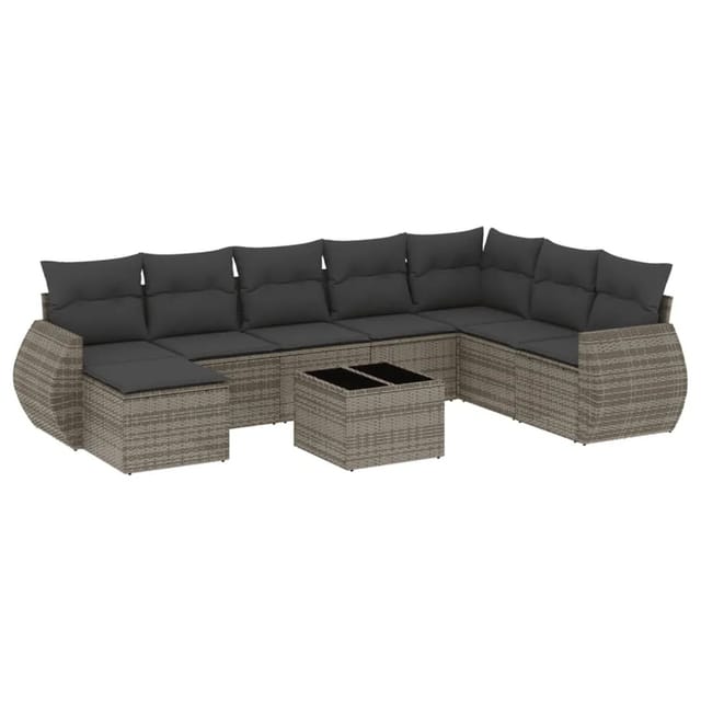 vidaXL 9-Tlg Garten-Sofagarnitur mit Kissen Grau Poly Rattan 3254107