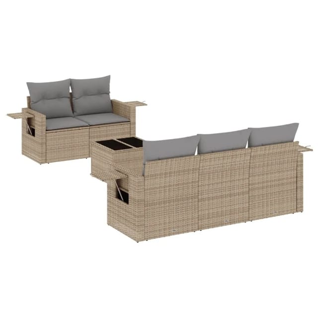 vidaXL 6-Tlg Garten-Sofagarnitur mit Kissen Beige Poly Rattan 3219898