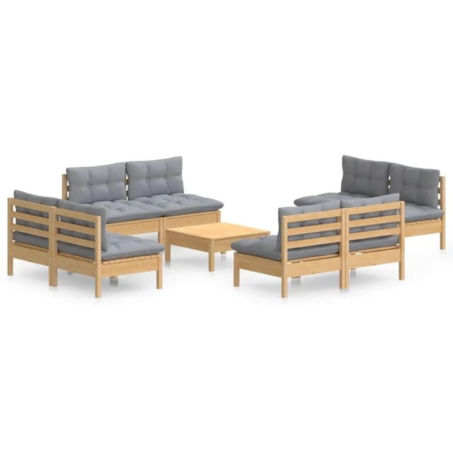 vidaXL 9-Tlg Garten-Lounge-Set mit Grauen Kissen Kiefernholz 3096045