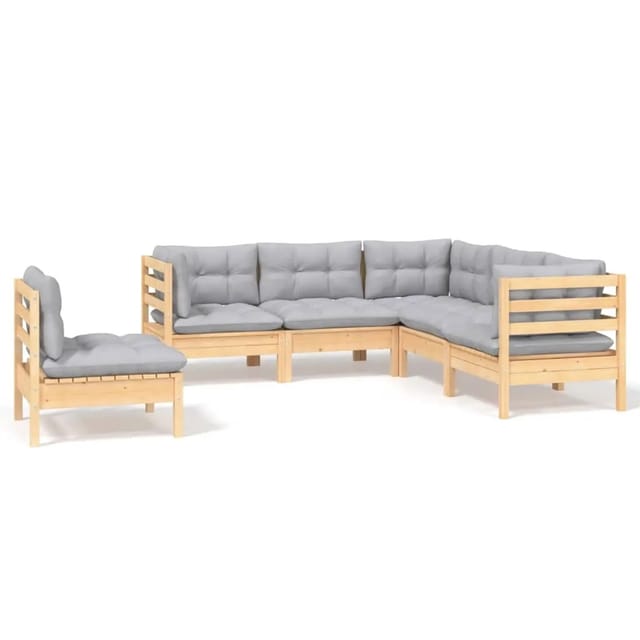 vidaXL 5-Tlg Garten-Lounge-Set mit Grauen Kissen Kiefernholz 3096405