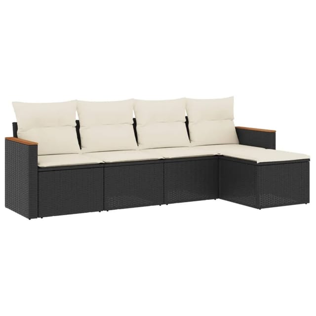 vidaXL 5-Tlg Garten-Sofagarnitur mit Kissen Schwarz Poly Rattan 3225916
