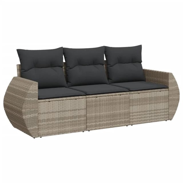 vidaXL 3-Tlg Garten-Sofagarnitur mit Kissen Hellgrau Poly Rattan 3221061