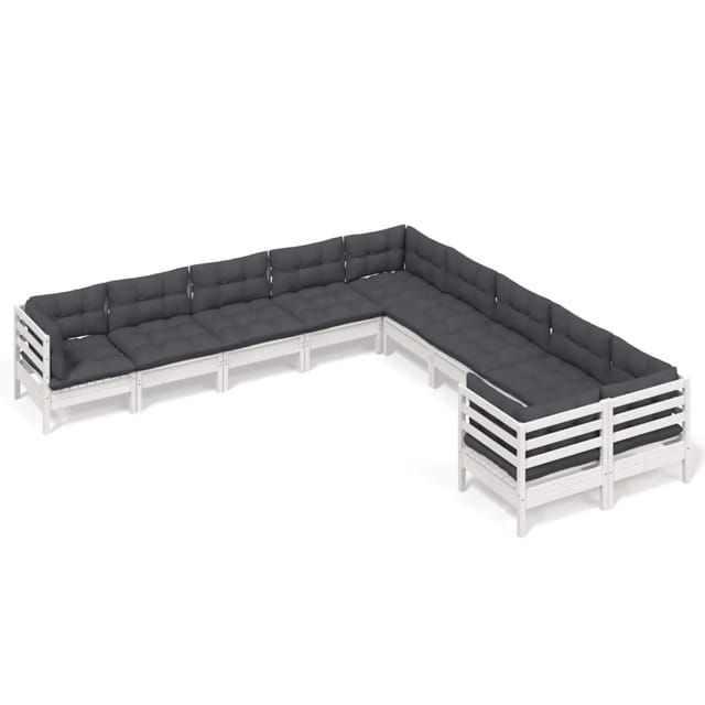 vidaXL 10-Tlg Garten-Lounge-Set mit Kissen Weiß Kiefernholz 3097008