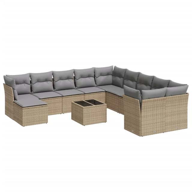 vidaXL 12-Tlg Garten-Sofagarnitur mit Kissen Beige Poly Rattan 3250458