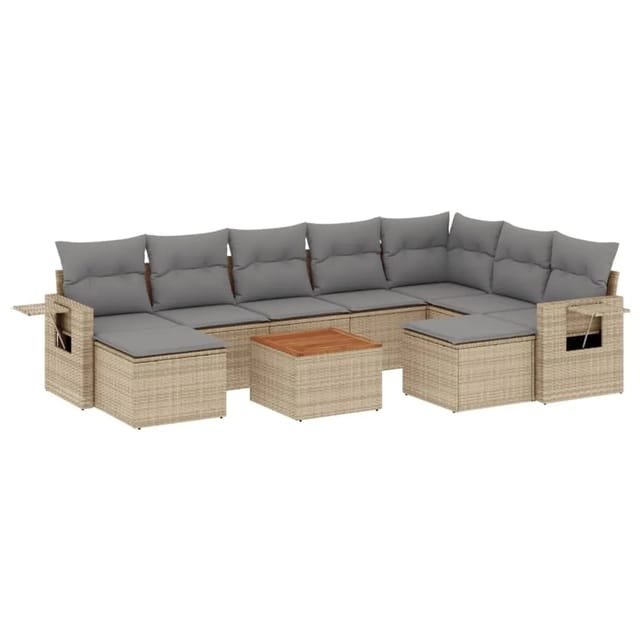 vidaXL 10-Tlg Garten-Sofagarnitur mit Kissen Beige Poly Rattan 3257179