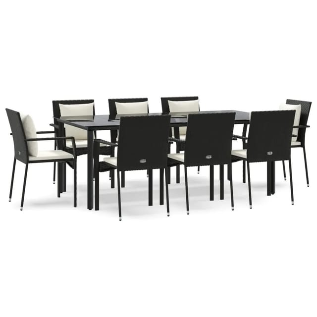 vidaXL 9-Tlg Garten-Essgruppe mit Kissen Schwarz Poly Rattan 3185112
