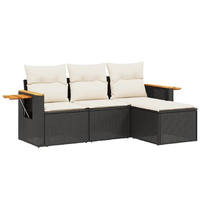 vidaXL 4-Tlg Garten-Sofagarnitur mit Kissen Schwarz Poly Rattan 3226742