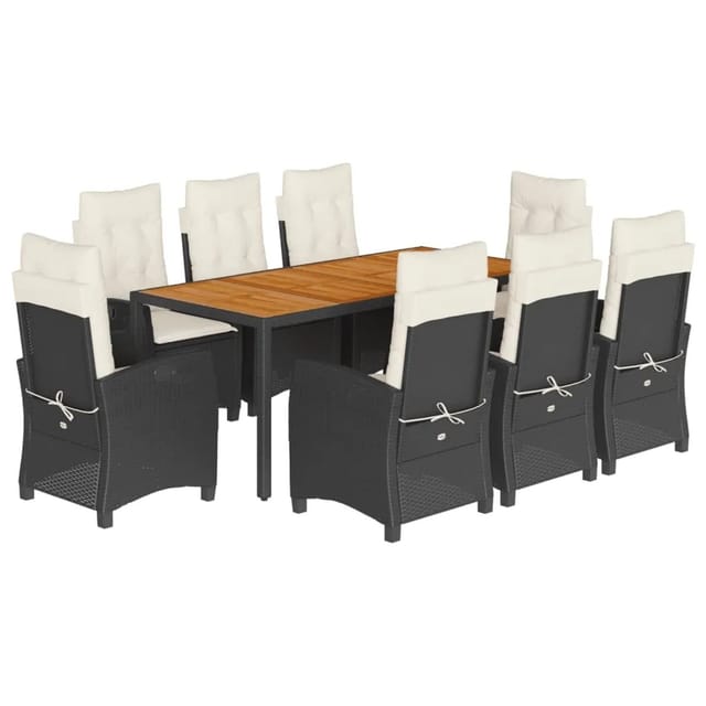 vidaXL 9-Tlg Garten-Essgruppe mit Kissen Schwarz Poly Rattan 3212661