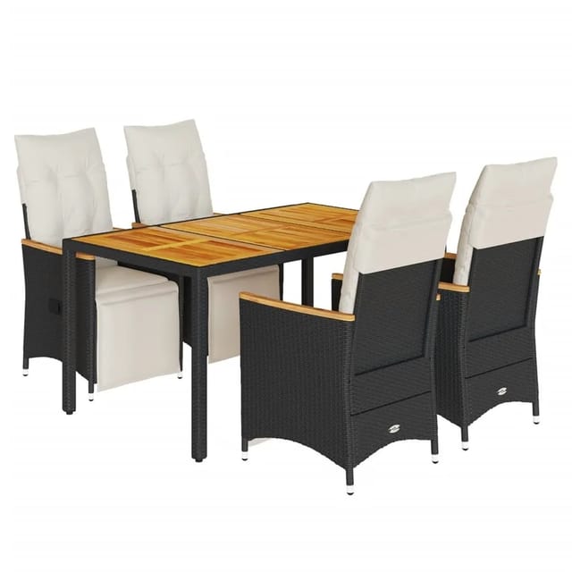 vidaXL 5-Tlg Garten-Bistro-Set mit Kissen Schwarz Poly Rattan 3276961