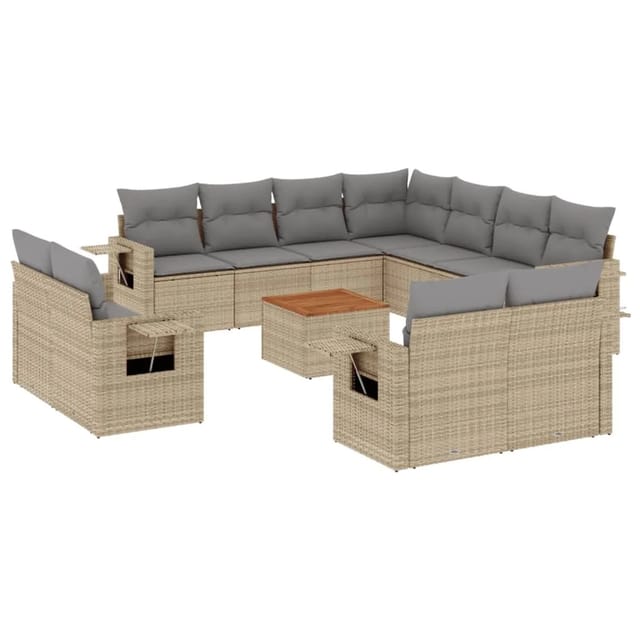 vidaXL 12-Tlg Garten-Sofagarnitur mit Kissen Beige Poly Rattan 3257158