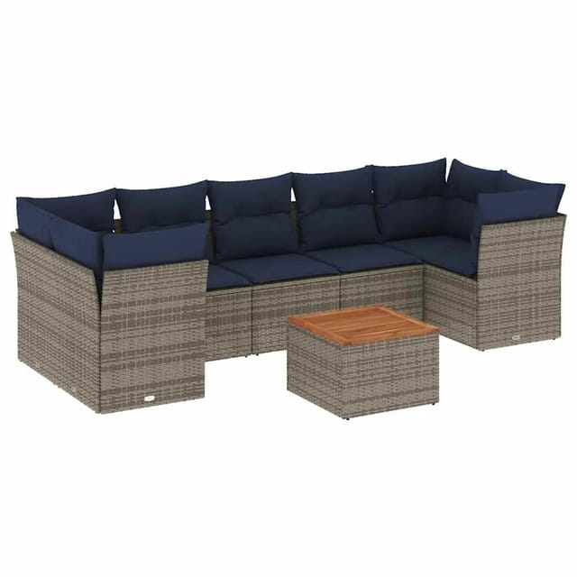 vidaXL 8-Tlg Garten-Sofagarnitur mit Kissen Grau Poly Rattan 3255844