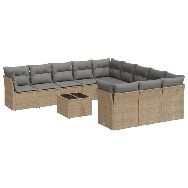 vidaXL 12-Tlg Garten-Sofagarnitur mit Kissen Beige Poly Rattan 3250258