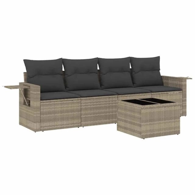 vidaXL 5-Tlg Garten-Sofagarnitur mit Kissen Hellgrau Poly Rattan 3219891