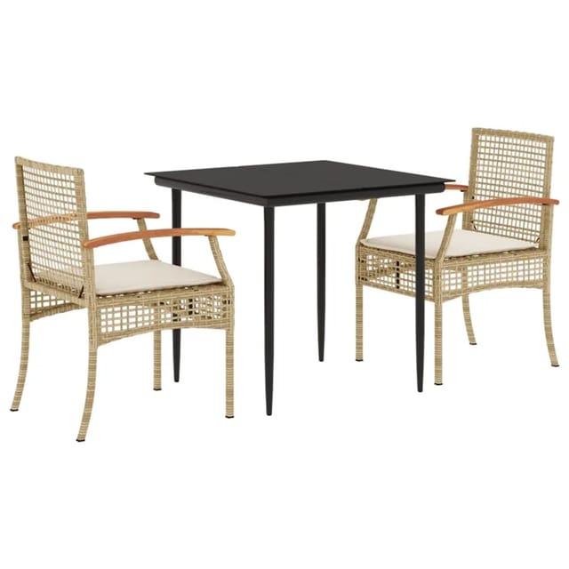 vidaXL 3-Tlg Garten-Essgruppe mit Kissen Beige Poly Rattan 3213624