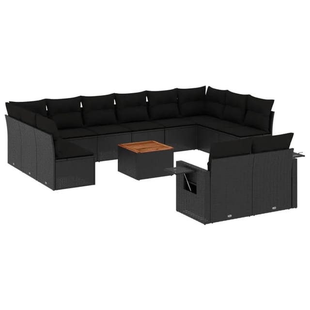 vidaXL 13-Tlg Garten-Sofagarnitur mit Kissen Schwarz Poly Rattan 3257126