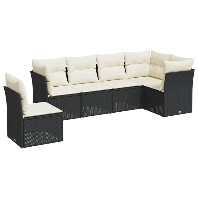 vidaXL 6-Tlg Garten-Sofagarnitur mit Kissen Schwarz Poly Rattan 3249535