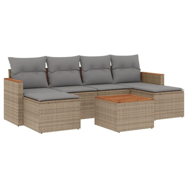 vidaXL 7-Tlg Garten-Sofagarnitur mit Kissen Beige Poly Rattan 3258629