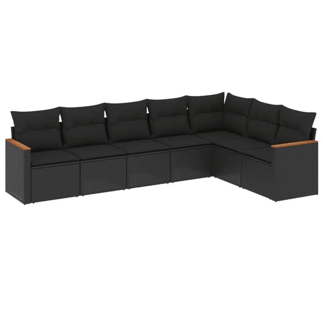 vidaXL 7-Tlg Garten-Sofagarnitur mit Kissen Schwarz Poly Rattan 3226027