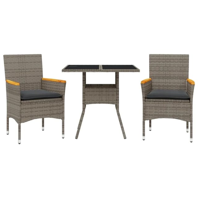 vidaXL 3-Tlg Garten-Essgruppe mit Kissen Grau Poly Rattan und Glas 3278705