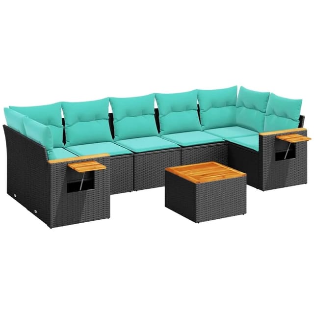 vidaXL 8-Tlg Garten-Sofagarnitur mit Kissen Schwarz Poly Rattan 3226652