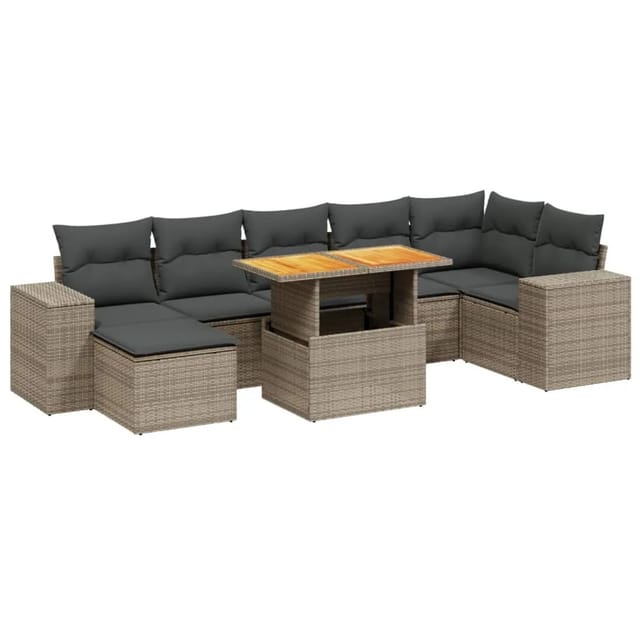 vidaXL 8-Tlg Garten-Sofagarnitur mit Kissen Grau Poly Rattan 3272747