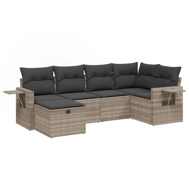 vidaXL 6-Tlg Garten-Sofagarnitur mit Kissen Hellgrau Poly Rattan 3263798