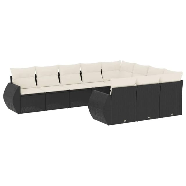 vidaXL 10-Tlg Garten-Sofagarnitur mit Kissen Schwarz Poly Rattan 3254223