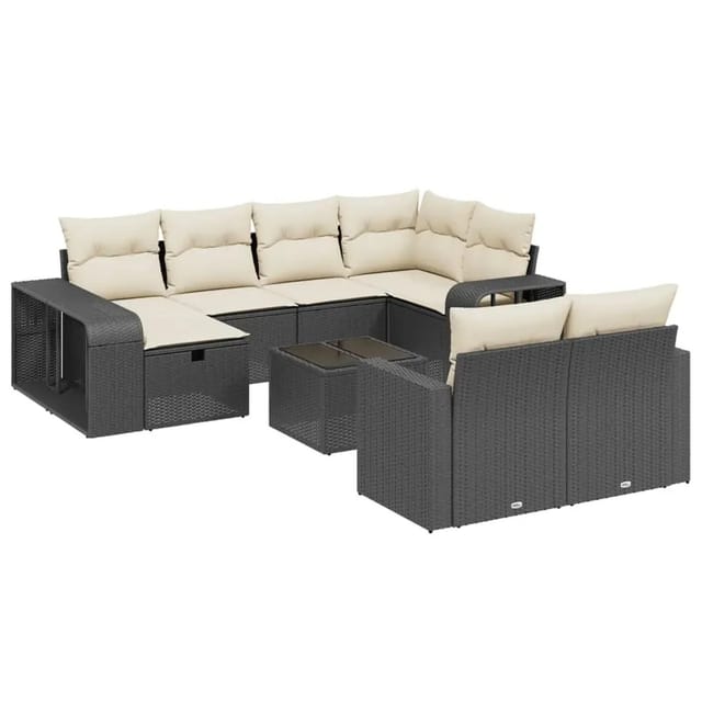 vidaXL 11-Tlg Garten-Sofagarnitur mit Kissen Schwarz Poly Rattan 3266246