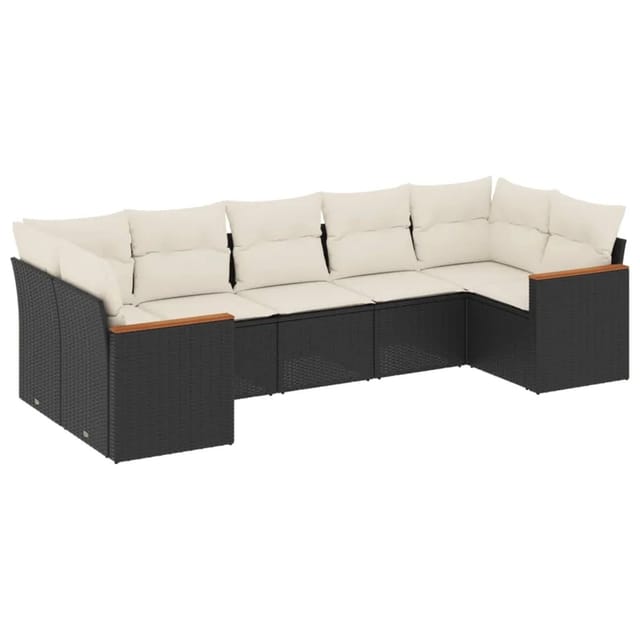 vidaXL 7-Tlg Garten-Sofagarnitur mit Kissen Schwarz Poly Rattan 3226266