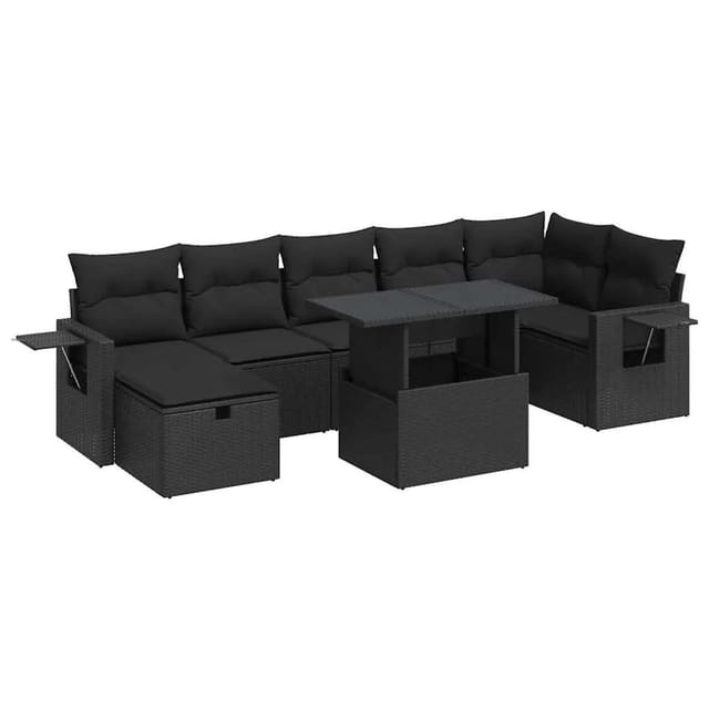 vidaXL 8-Tlg Garten-Sofagarnitur mit Kissen Schwarz Poly Rattan 3327865