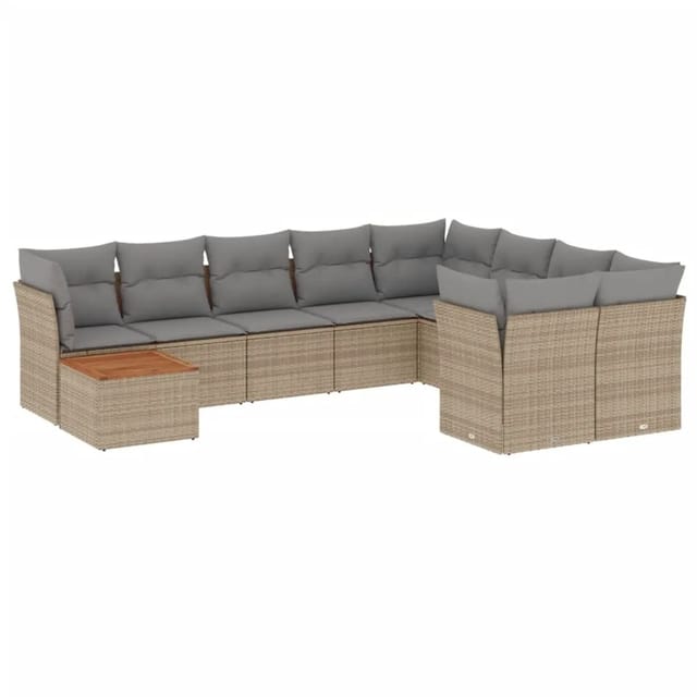 vidaXL 10-Tlg Garten-Sofagarnitur mit Kissen Beige Poly Rattan 3223826