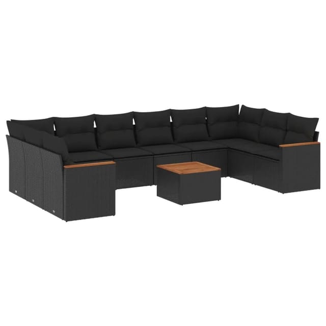 vidaXL 11-Tlg Garten-Sofagarnitur mit Kissen Schwarz Poly Rattan 3226328