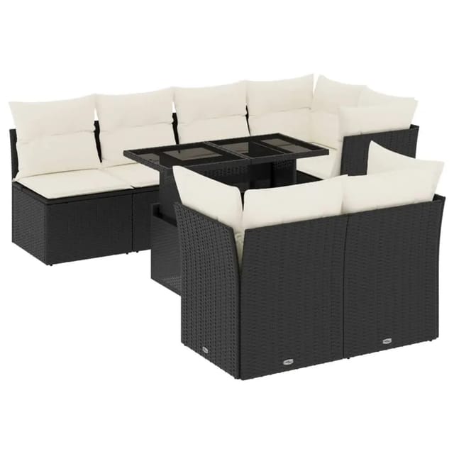 vidaXL 8-Tlg Garten-Sofagarnitur mit Kissen Schwarz Poly Rattan 3266406
