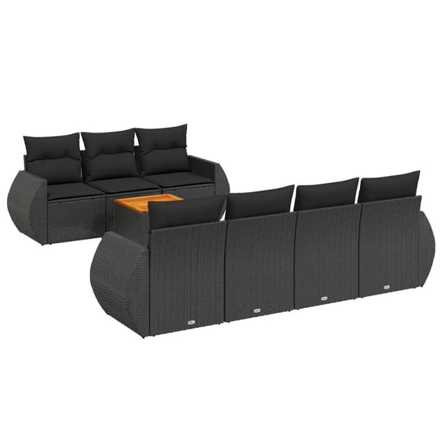 vidaXL 8-Tlg Garten-Sofagarnitur mit Kissen Schwarz Poly Rattan 3224907