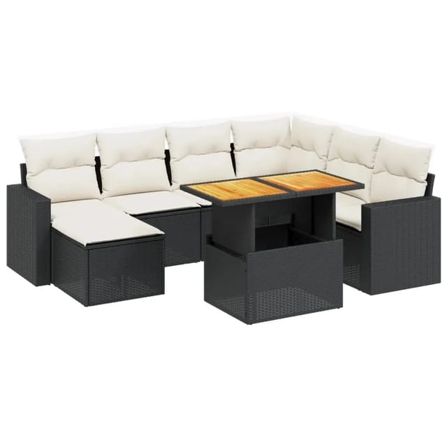 vidaXL 8-Tlg Garten-Sofagarnitur mit Kissen Schwarz Poly Rattan 3275604