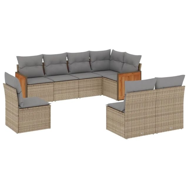 vidaXL 8-Tlg Garten-Sofagarnitur mit Kissen Beige Poly Rattan 3227725