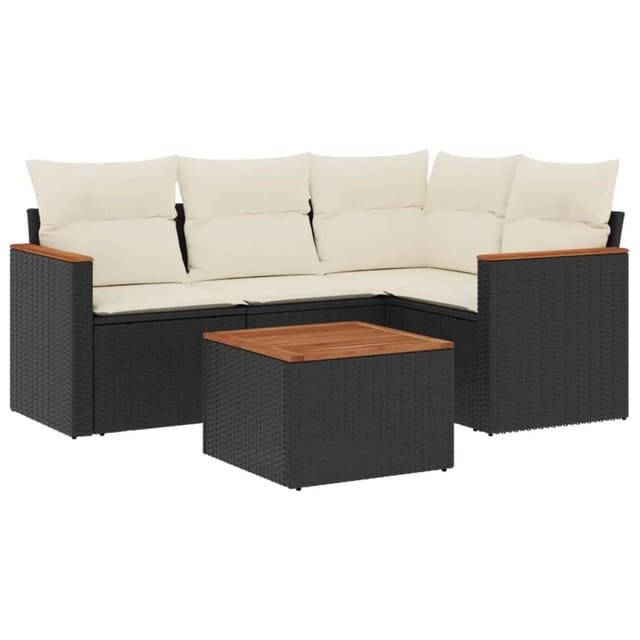 vidaXL 5-Tlg Garten-Sofagarnitur mit Kissen Schwarz Poly Rattan 3225937