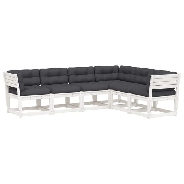 vidaXL 6-Tlg Garten-Sofagarnitur mit Kissen Weiß Massivholz Kiefer 3217021