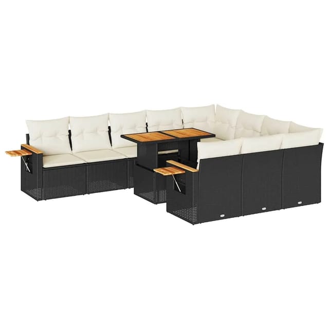 vidaXL 11-Tlg Garten-Sofagarnitur mit Kissen Schwarz Poly Rattan 3327647