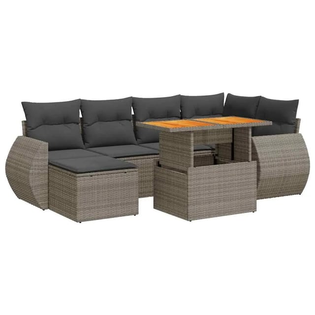 vidaXL 7-Tlg Garten-Sofagarnitur mit Kissen Grau Poly Rattan 3327287