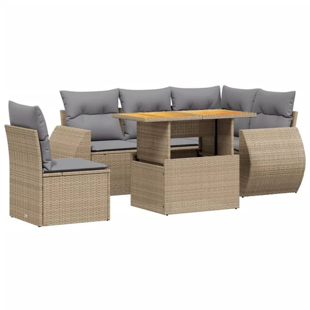 vidaXL 6-Tlg Garten-Sofagarnitur mit Kissen Beige Poly Rattan 3272200