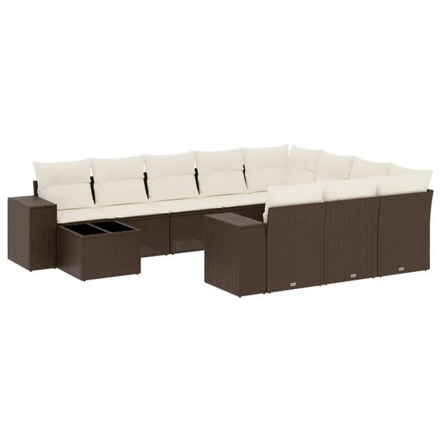 vidaXL 11-Tlg Garten-Sofagarnitur mit Kissen Braun Poly Rattan 3255470