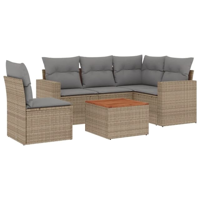 vidaXL 6-Tlg Garten-Sofagarnitur mit Kissen Beige Poly Rattan 3256458