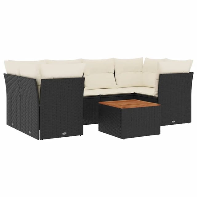 vidaXL 7-Tlg Garten-Sofagarnitur mit Kissen Schwarz Poly Rattan 3255825