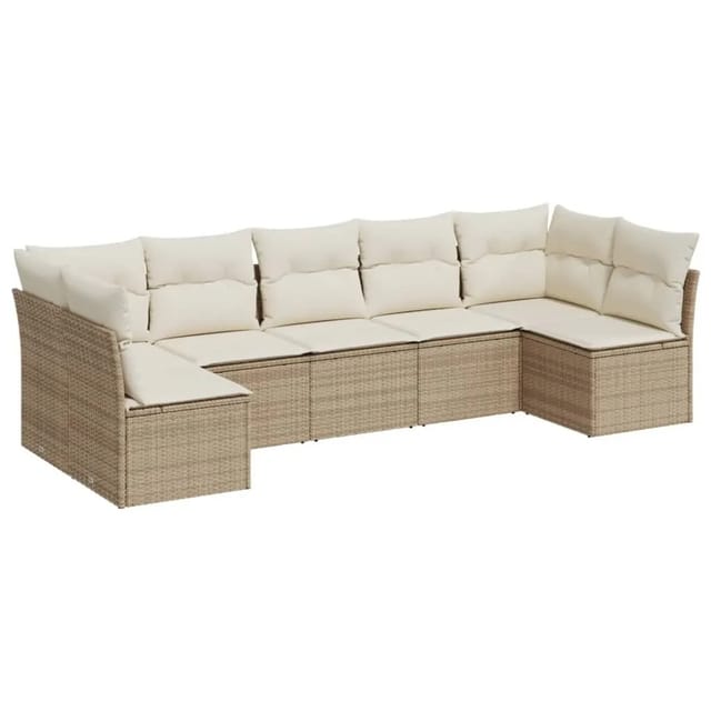 vidaXL 7-Tlg Garten-Sofagarnitur mit Kissen Beige Poly Rattan 3249267