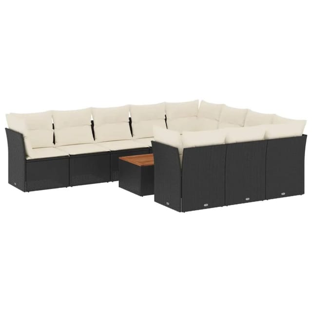 vidaXL 11-Tlg Garten-Sofagarnitur mit Kissen Schwarz Poly Rattan 3256168